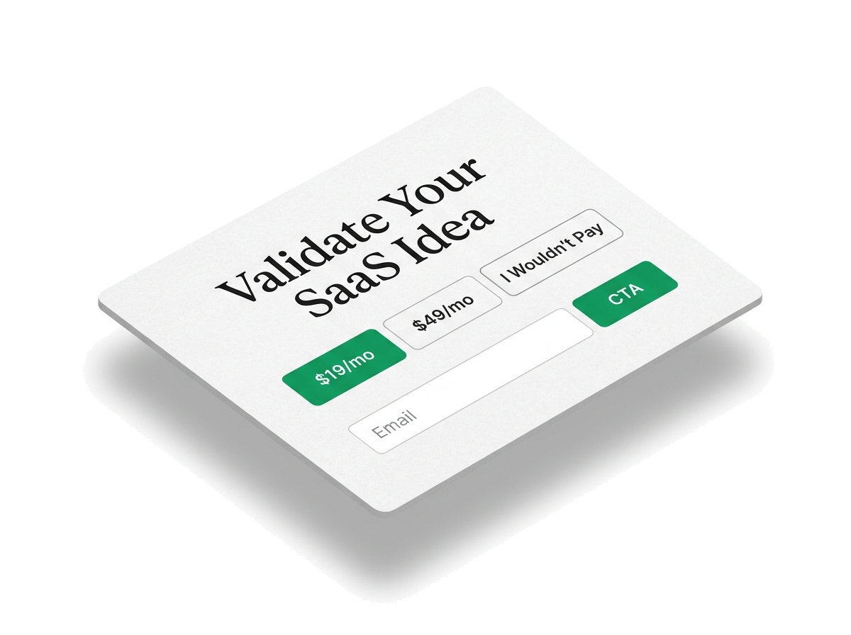 Nexify validation page with real pricing options: $19/mo, $49/mo, and I Wouldn't Pay